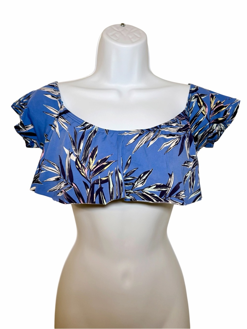 Hobie Blue Tropical Ruffle Bikini Top - Size XL
